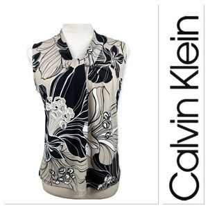 Calvin Klein Cream, black and white floral print sleeveless top size small